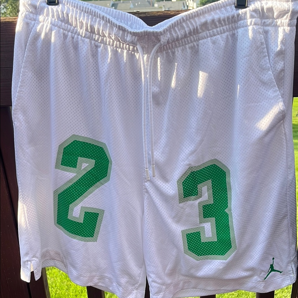 Jordan Athletic Shorts in White with Green Accents, Excellent condition!